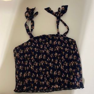 Navy Floral Cropped Tank Top